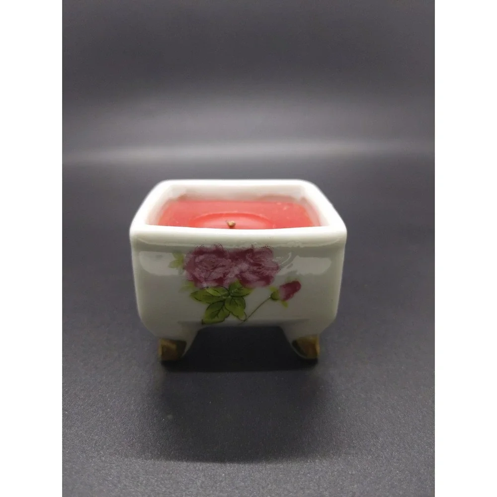 vtg Candle Holder‎ Roses Cottagecore Decor MCM Clawfoot Pink Rose Romantic Gift